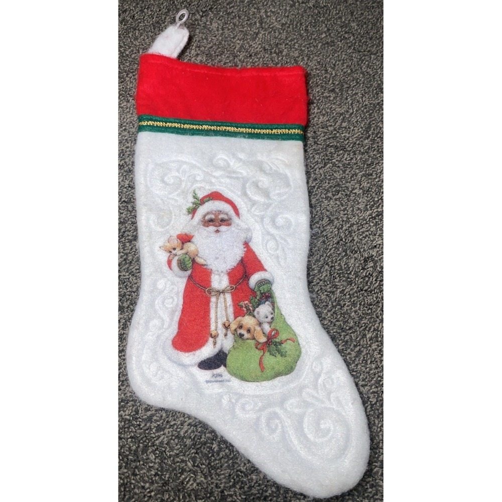 Vintage Morehead Inc Santa Teddy Bear Puppy Kitten 15" Felt Stocking